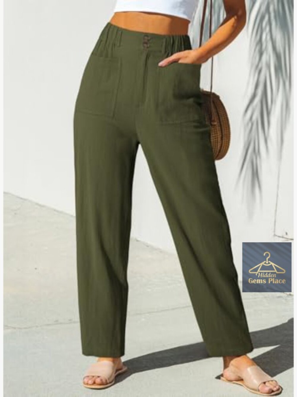 Casual Capri Pants High Waisted Harem with Pockets Summer - Picture 3 of 7
